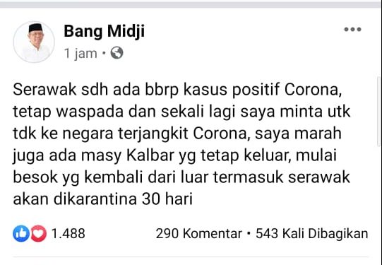 akun medsos Gubernur Kalimantan Barat Sutarmidji