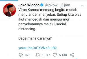 Unggahan Presiden Joko Widodo di akun medsosnya mengenai social distancing